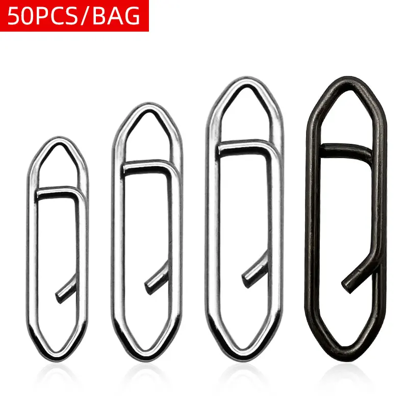 50 unids/bolsa tipo señuelo conector de clavija rápida anillo colgante de acero inoxidable aparejos de pesca de mar clip de papel