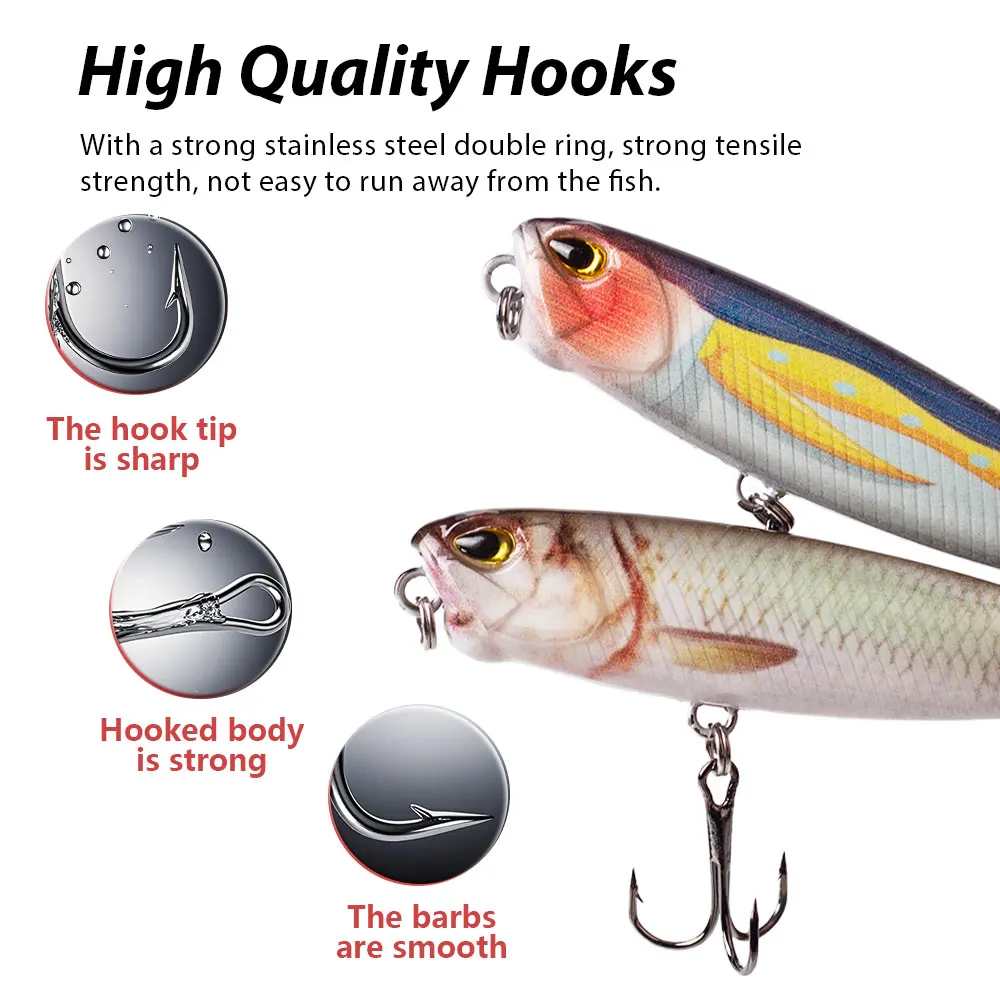 Hanlin 6,5 cm/2,56 pulgadas Popper Walk The Dog sonajero pequeños cebos Wobble señuelo de pesca flotante plástico Crankbait Bass Pike aparejos - imagen 5