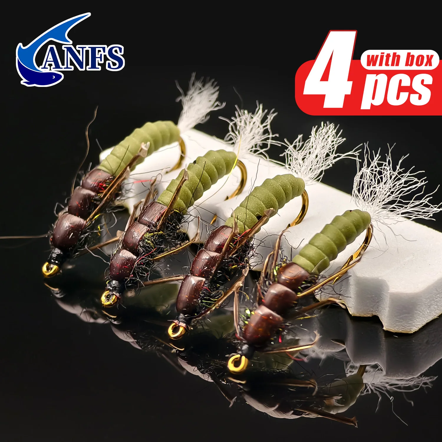 Hydropsyche Caddis Larva - Moscas de trucha - ANFS Moscas de pesca con mosca - Patrón de mosca de larva Caddis - Paquete de 4 moscas y señuelos premium - imagen 3