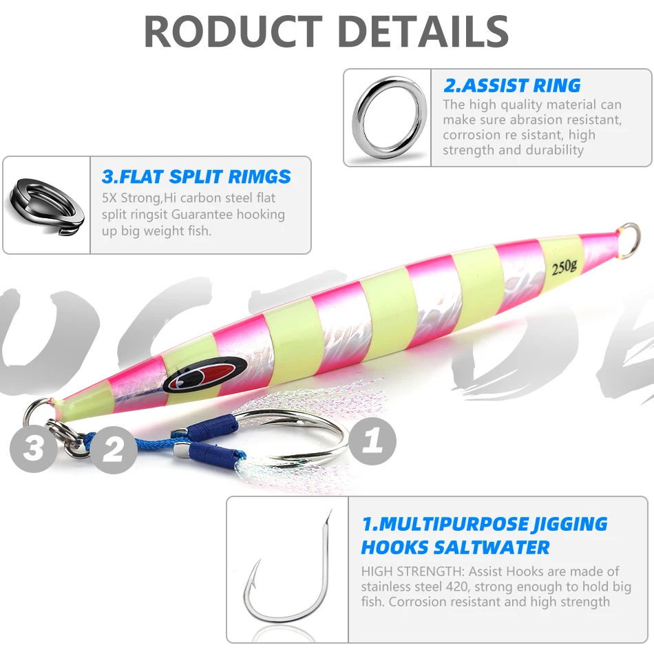 MOOKZZ-señuelo de pesca de Metal, nuevo señuelo de Jigging lento, peso 120g 160g 180G 200g 250g 300G 400G - imagen 5