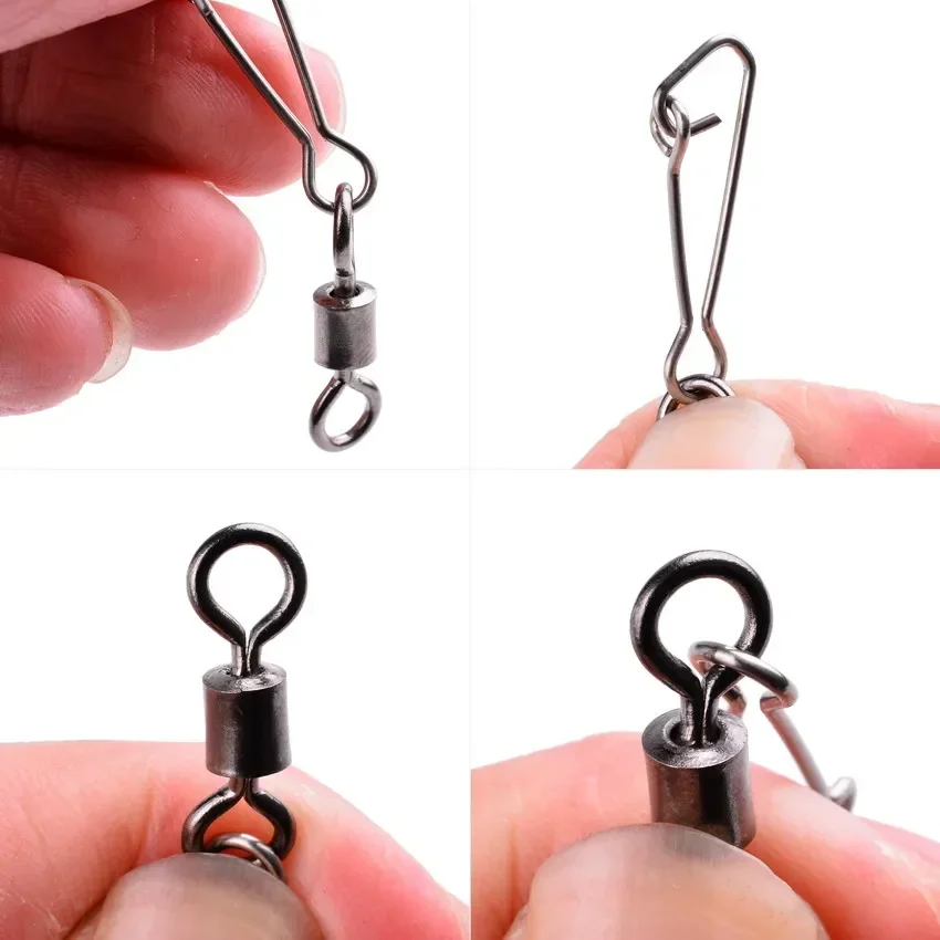 Rodamiento de pesca de acero inoxidable MS QL, eslabones giratorios de enclavamiento, giratorio con enganchado, aparejos de conector de gancho de pesca a presión, 10 piezas - imagen 4