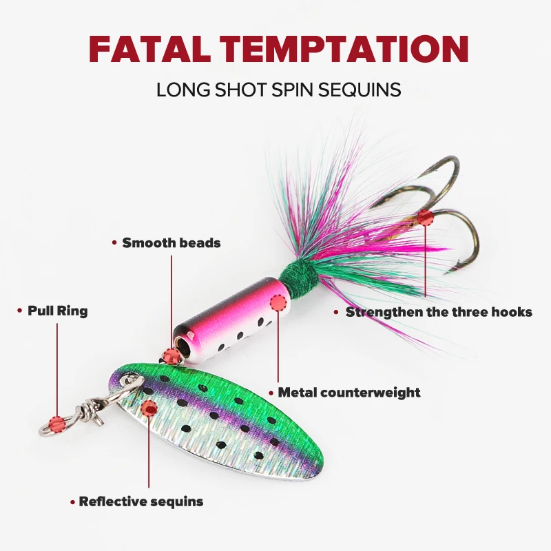 Señuelo de pesca giratorio de Metal, anzuelo Wobblers Crankbaits Jig, 1 piezas, 3,5g/6,5 cm, brillante, con lentejuelas, para trucha - imagen 2