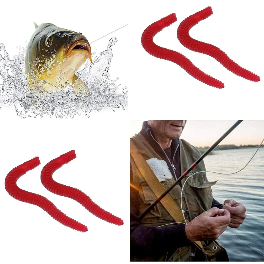100 Uds. Cebo suave de lombriz de tierra realista olor a pescado 35mm/1,4 pulgadas cebos de señuelo de pesca trucha gusano de sangre falso larva carpa de lubina - imagen 5