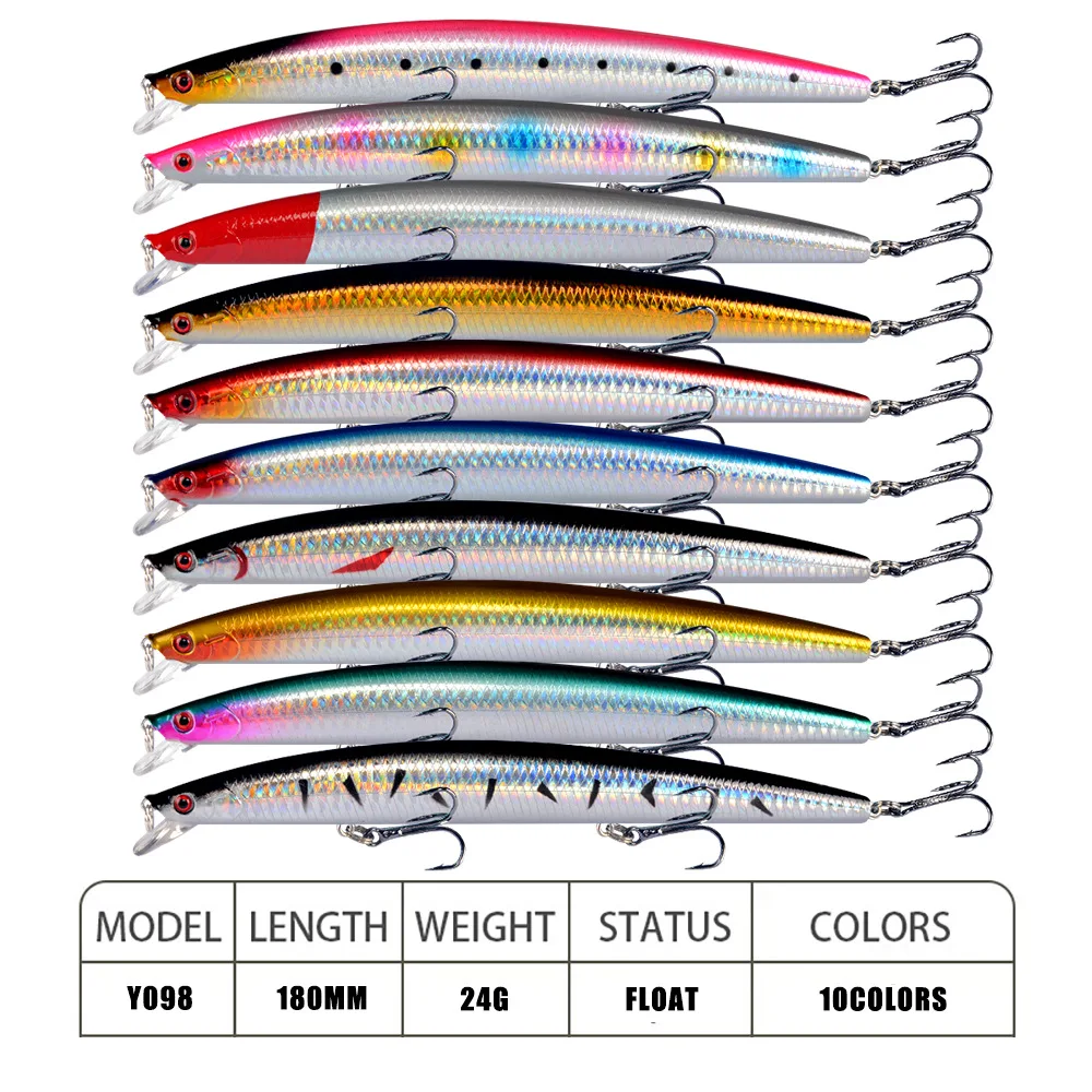 Señuelo de pesca de mar, pececillo de pez largo grande de 18cm y 24g, anzuelo fuerte con ojo 3D, señuelos para pesca en el mar, cebo Artificial, Crankbait Wobblers - imagen 3