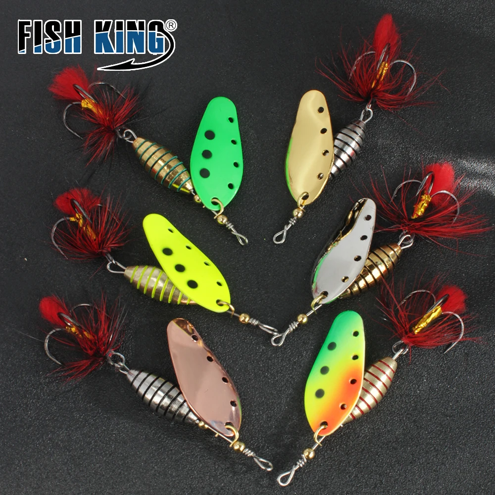 FISH KING-señuelo giratorio de Metal, cebo duro de latón, cuchara, pluma, gancho triple, señuelo falso, aparejos de Pesca, 1 pieza, 2 piezas, 6g, 12g, 16g - imagen 3
