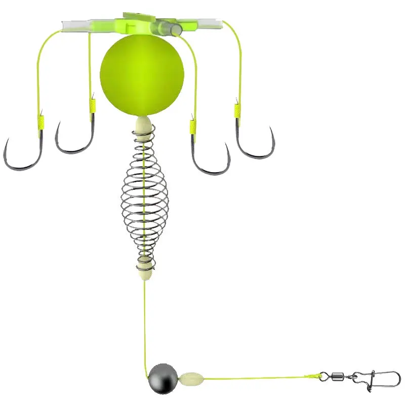 Jaula para cebo de pesca con gancho, cuatro anzuelos, línea de acero al carbono, alimentador de grupo, flotador afilado, jaula para cebo de pesca de primavera, mar - imagen 5