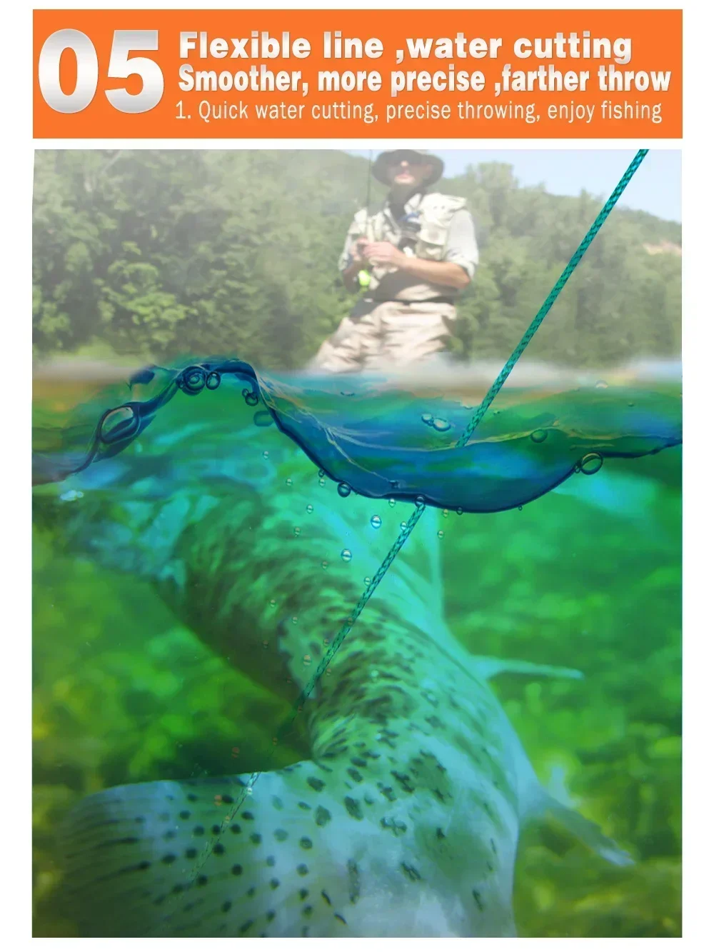 Experimente la emoción de la pesca de precisión con nuestra línea versátil que corta el agua cortando suaves y sin esfuerzo