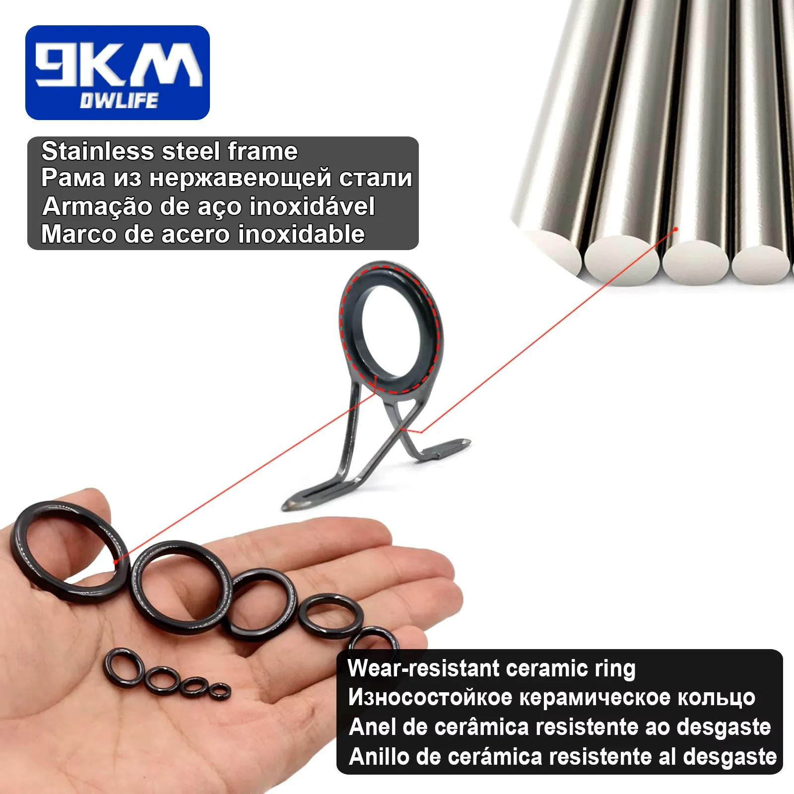 Guía de caña de pescar de 9KM, Kit de reparación de caña giratoria de 8 ~ 120 Uds., varilla de fundición de acero inoxidable, juego de repuesto de varilla de anillo de cerámica para construcción - imagen 3