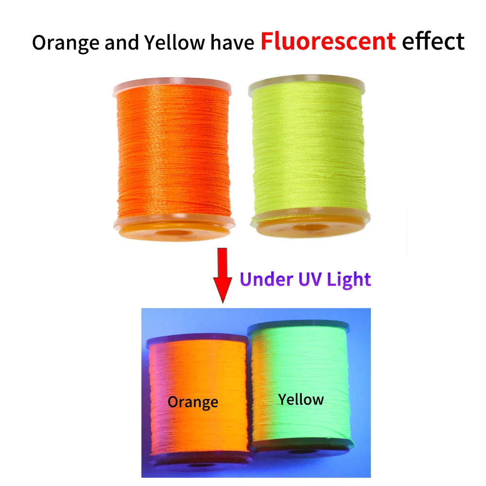 Bimoo hilo fluorescente y luminoso para atar moscas, hilo de poliéster 150D para salmón, lubina, trucha, moscas, Material de anudado, verde y naranja - imagen 5