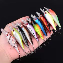 10 Uds Minnow señuelo de Pesca lubina cebo duro Artificial Wobblers Crankbait ojos 3D cebos de plástico Pesca de peces