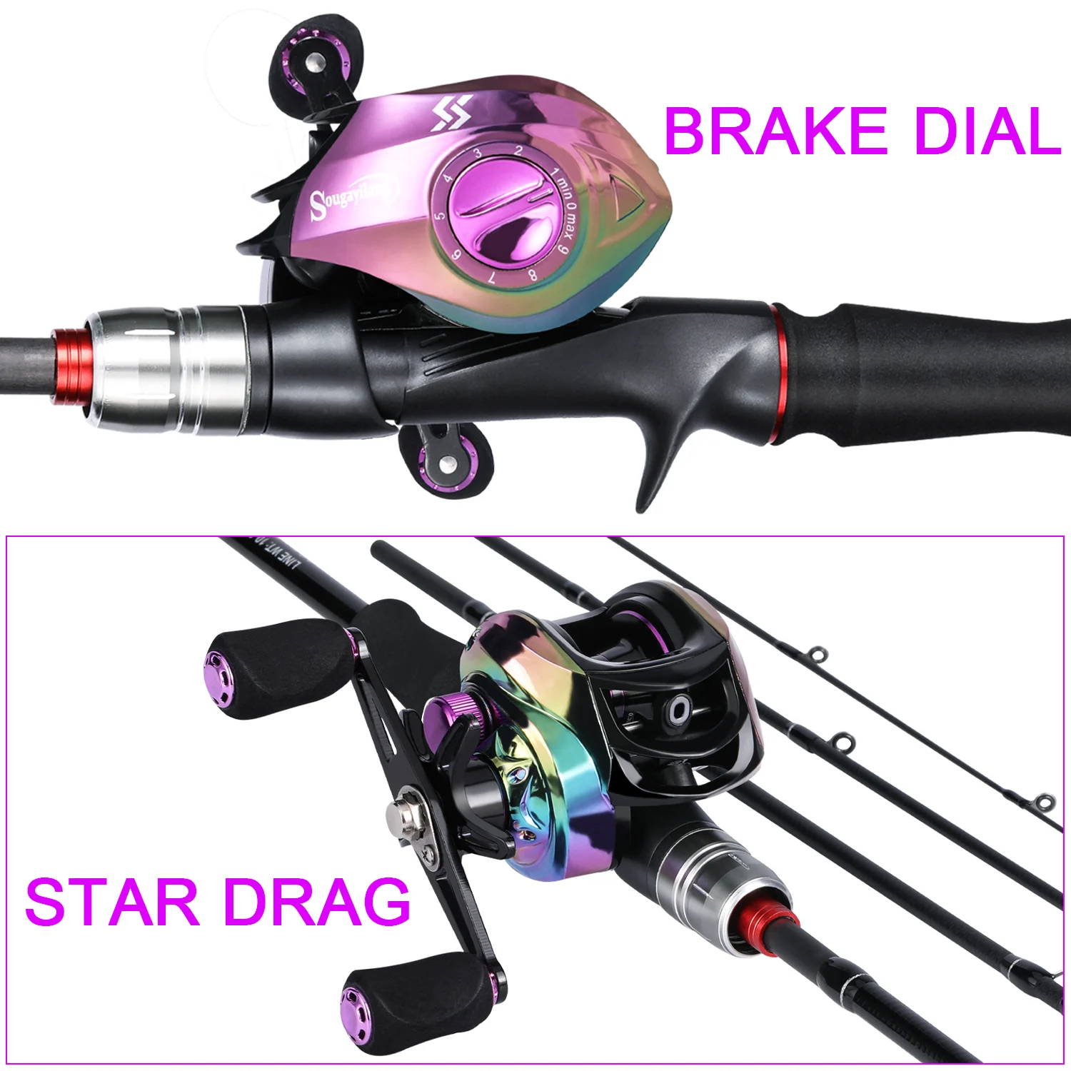 Sougayilang-caña de pescar de fibra de carbono, carrete de fundición de mano izquierda/derecha, 1,8 m/2,1 m, 5/6 secciones, 19 + 1BB - imagen 5