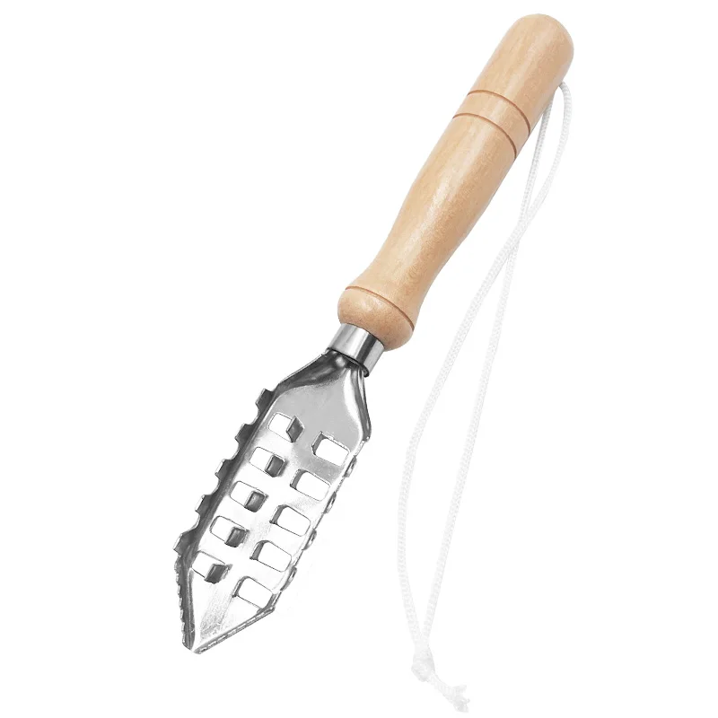 Cepillo genérico, eliminador de escalador de pescado, escamas de pescado de dientes de sierra de acero inoxidable con mango de madera, raspador de cepillo de limpieza de pescado