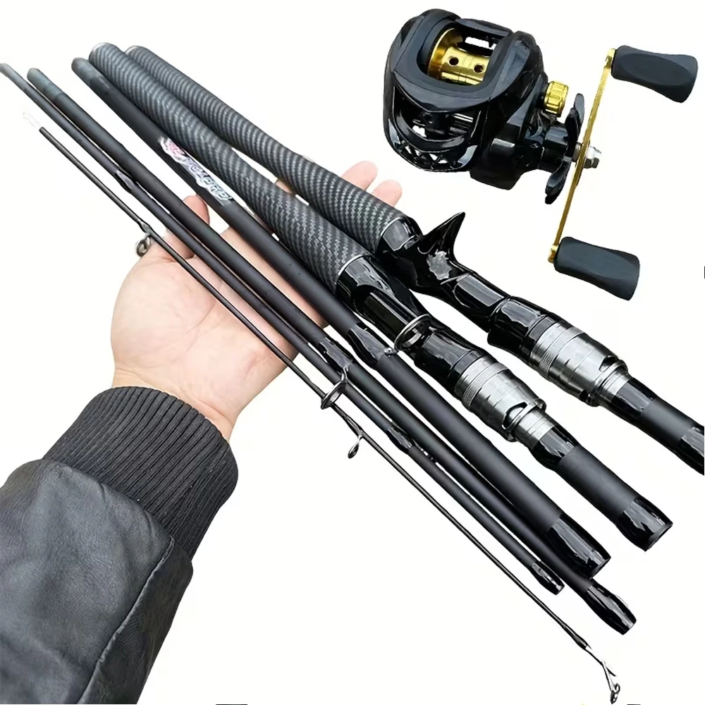 Juego de cañas de pescar con señuelo de 1,8/2,1 m, Mini caña de carbono portátil 5,2: 1/7,2: 1, carrete de pesca completo para Baitcasting/Spinning de alta velocidad - imagen 3