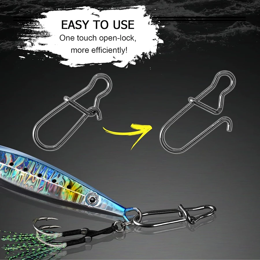 50 Uds. Broches Crankbait de acero inoxidable Duo Lock señuelo broches cambio rápido Clips de pesca Clips de velocidad rápida conector de gancho a presión - imagen 3