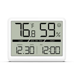 ORIA Higrómetro digital con termómetro y reloj LCD