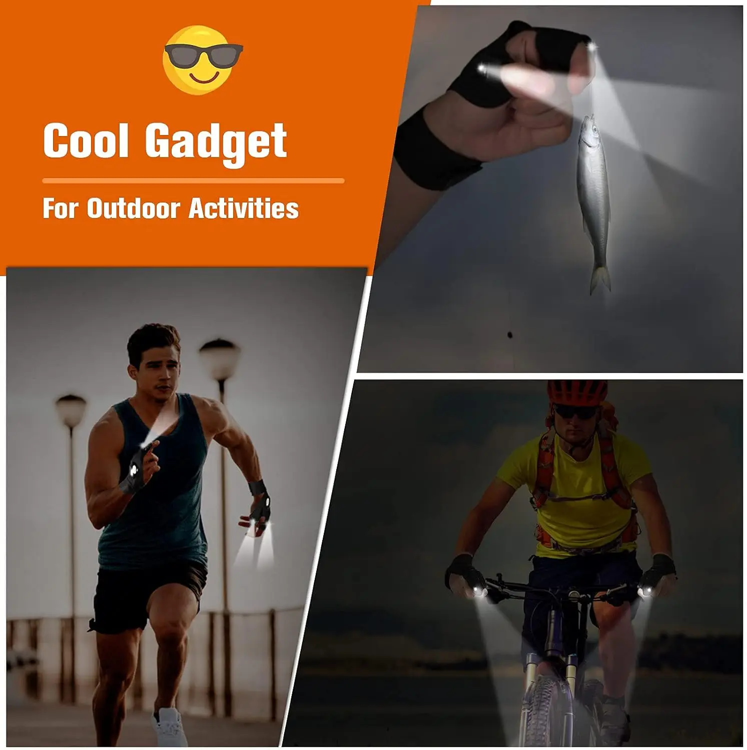 Guante de medio dedo LED para hombre y mujer, resistente al agua, para exteriores, pesca nocturna, cebo, ciclismo, correr, linterna, guantes sin dedos duraderos - imagen 4