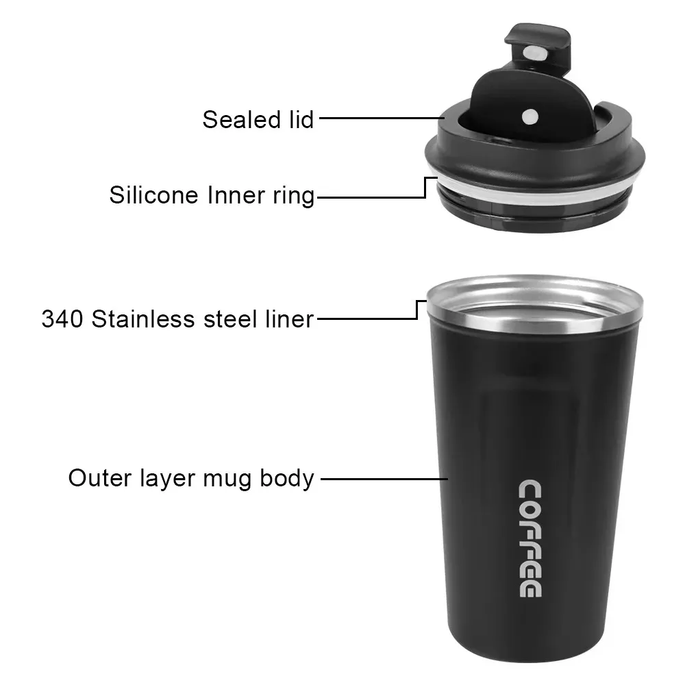 Taza térmica de café de 380/510ML, termo para coche, taza térmica de viaje a prueba de fugas para té, agua y café, doble acero inoxidable - imagen 5