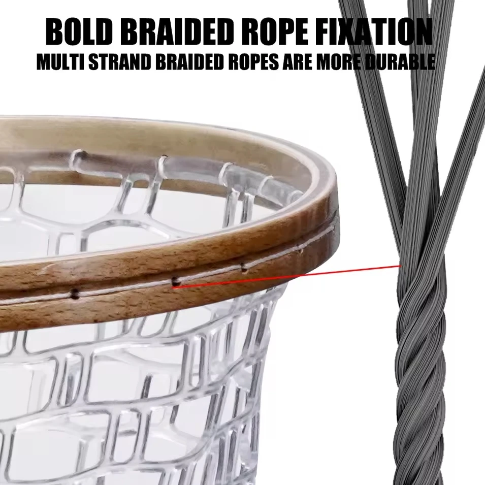 Red de aterrizaje de pesca con mosca, red de captura y liberación de trucha de goma, con poste de madera, herramienta de pesca al aire libre - imagen 5