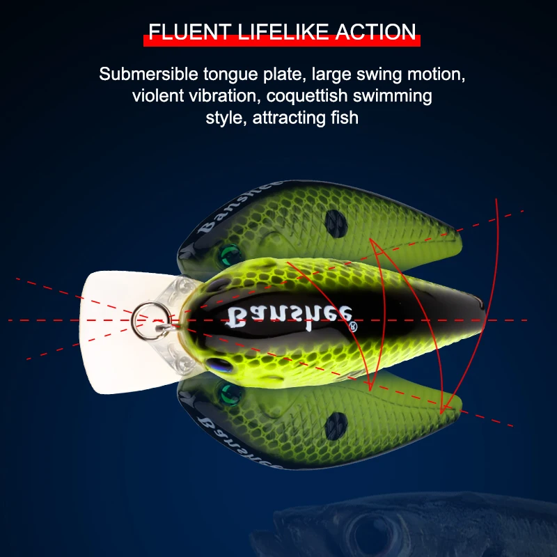 Señuelos de Pesca de plástico duro Artificial, cebos pequeños de manivela de buceo profundo, sonajeros flotantes, Crankbait, 60mm, 12g - imagen 5