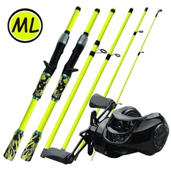 Kit combinado de carrete y caña de pescar ultraligero, carretes Baitcast de 10KG de arrastre máximo, poste de carbono, acción ML para pesca de lubina de viaje