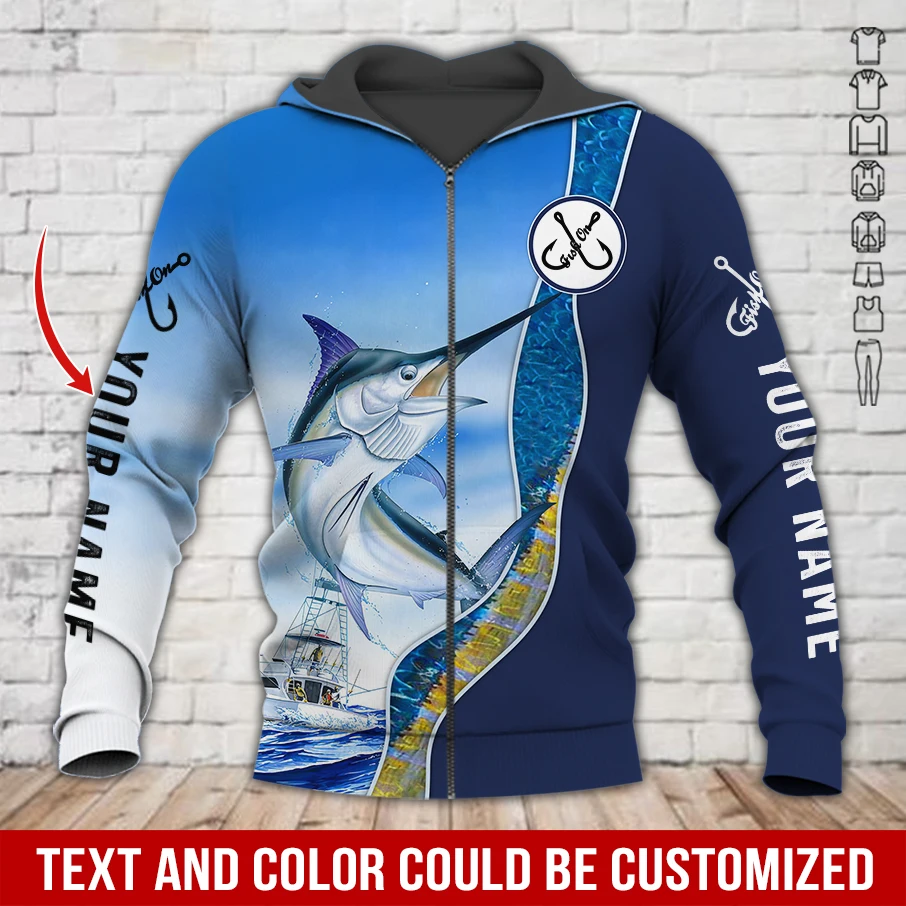 Nombre personalizado Marlin Fishing 3D completamente estampado moda hombres Sudadera con capucha y sudadera Unisex Zip Sudadera con capucha Casual chándales KJ968 - imagen 3