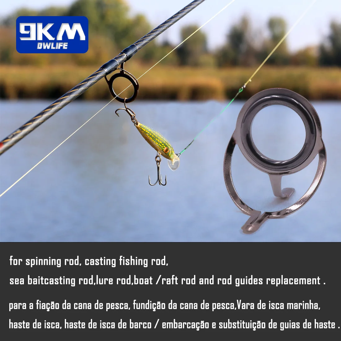 Guía de caña de pescar, 9 ~ 200 Uds., anillos de cerámica de acero inoxidable, Kit de reparación de caña, accesorios de repuesto de tamaño mixto de fundición giratoria - imagen 5