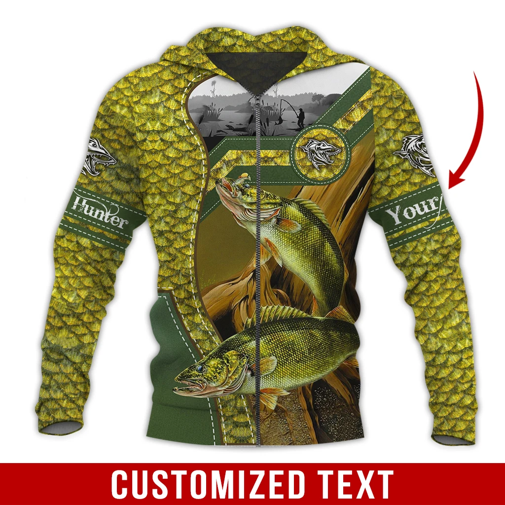 Nombre personalizado Walleye Hunter 3D completamente estampado moda hombres Sudadera con capucha y sudadera Unisex Zip Sudadera con capucha Casual chándales KJ961 - imagen 3