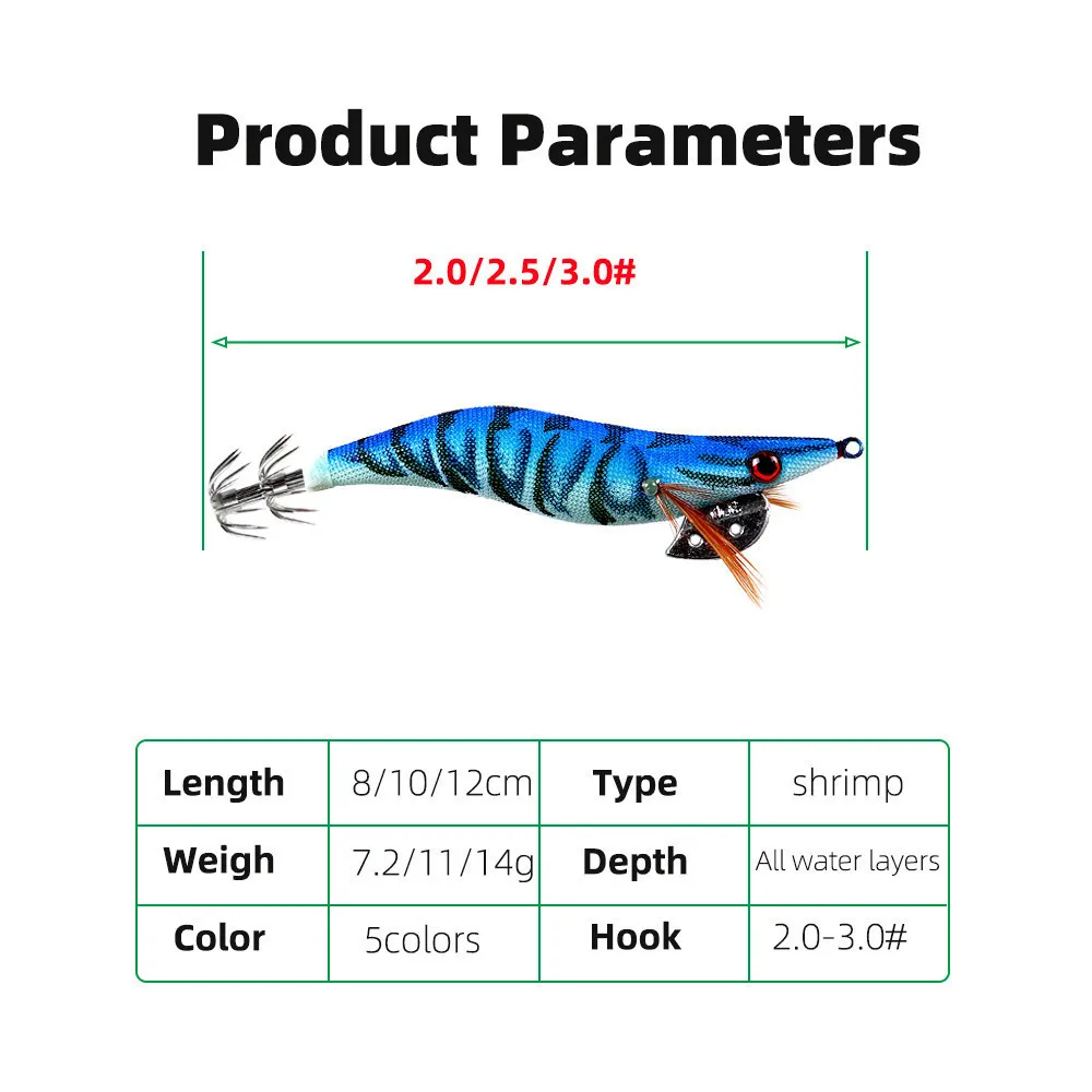 Señuelo de pesca Boxxed, plantilla de calamar, cebo de pulpo, señuelo de pesca duro, camarones, gambas, brillo luminoso en la oscuridad para sepia, pulpo, 5 uds. - imagen 2