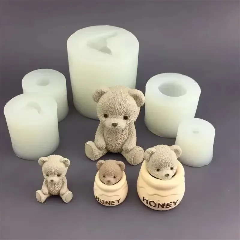 Molde de silicona oso peluche con tarro de miel para velas y repostería - imagen 4