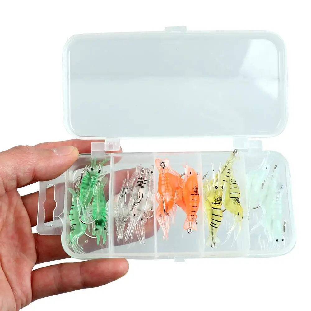 15 Uds Boxxed pesca cebo de camarones blandos 4cm/1,3g simulación de Señuelos de Pesca de gambas lubina manivela anzuelo cebo aparejos - imagen 5