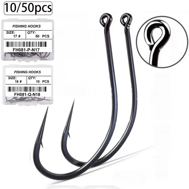 10-50 Uds. Anzuelos de pesca de carpa con púas de acero inoxidable rico en carbono 2-17 # 50 piezas 18 # -30 # Caja de 10 piezas con aparejos de anzuelo de pesca - imagen 2