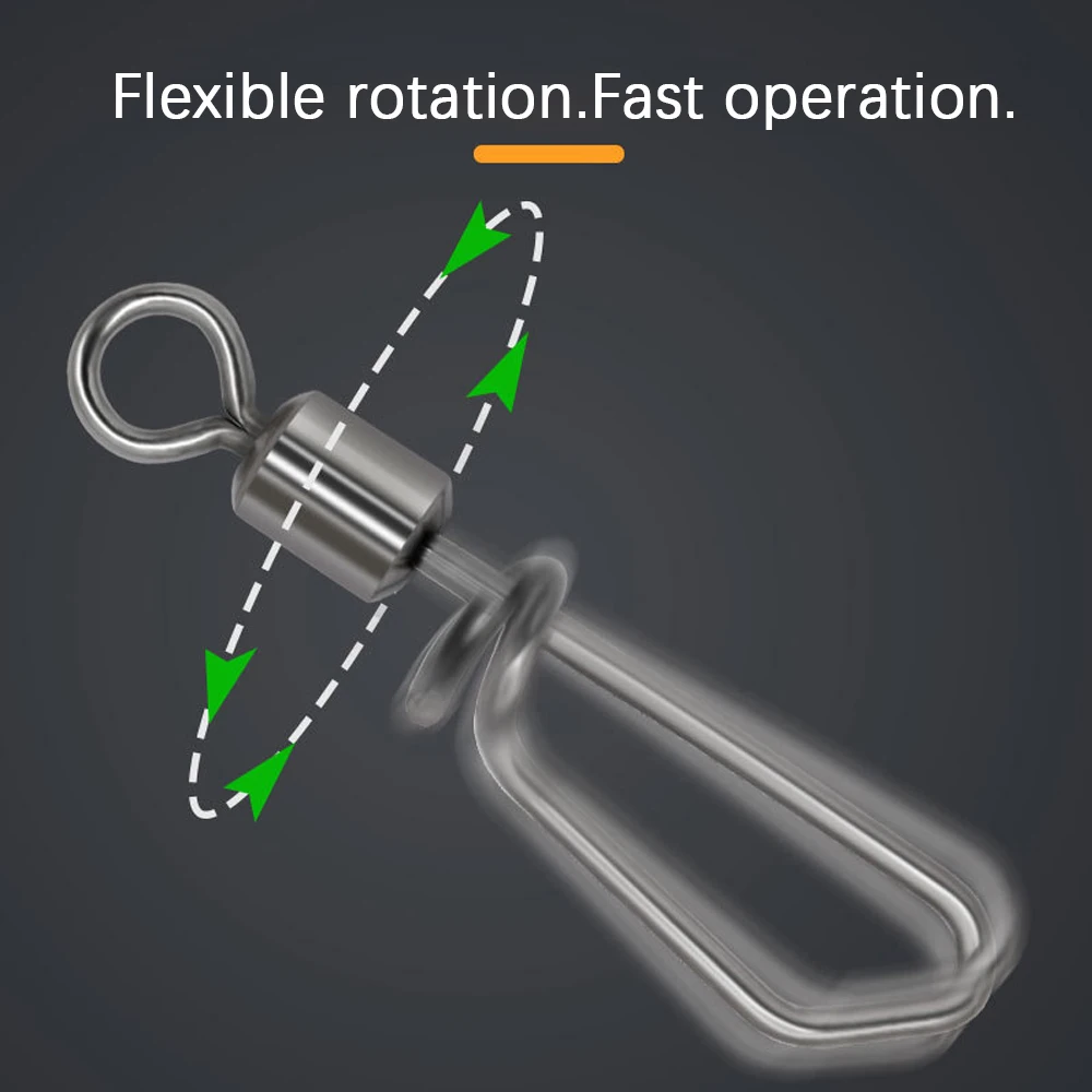 DNDYUJU 10-50X giratorios de pesca con Pin de enclavamiento giratorio anzuelos de acero inoxidable señuelo conector de carpa herramienta de pesca - imagen 5
