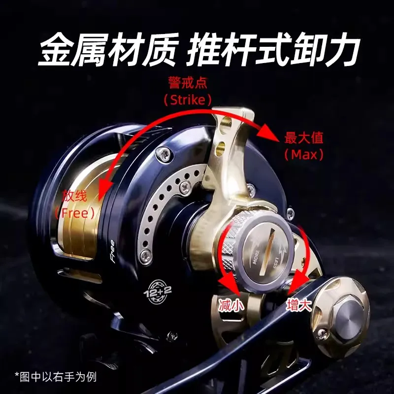 Carrete de fundición de cebo CT200, cuerpo completamente de metal, 12 + 2BB, relación de engranaje 6,3: 1, potencia de arrastre 25KG, barco oceánico, nuevo - imagen 5