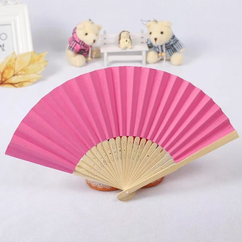 Abanico plegable de seda con encaje 7 pulgadas – Color sólido para bodas - imagen 4