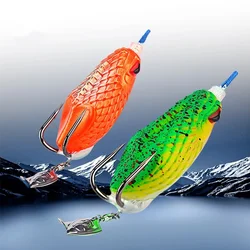 Señuelo blando de 8cm y 27g con anzuelos dobles con ranura en sangre, equipo de pesca estilo rana