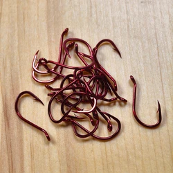 100 piezas # 6 anzuelos de pulpo de níquel rojo, anzuelos compensados de acero rico en carbono para aparejos Sabiki/atado de moscas, pesca en agua dulce y salada
