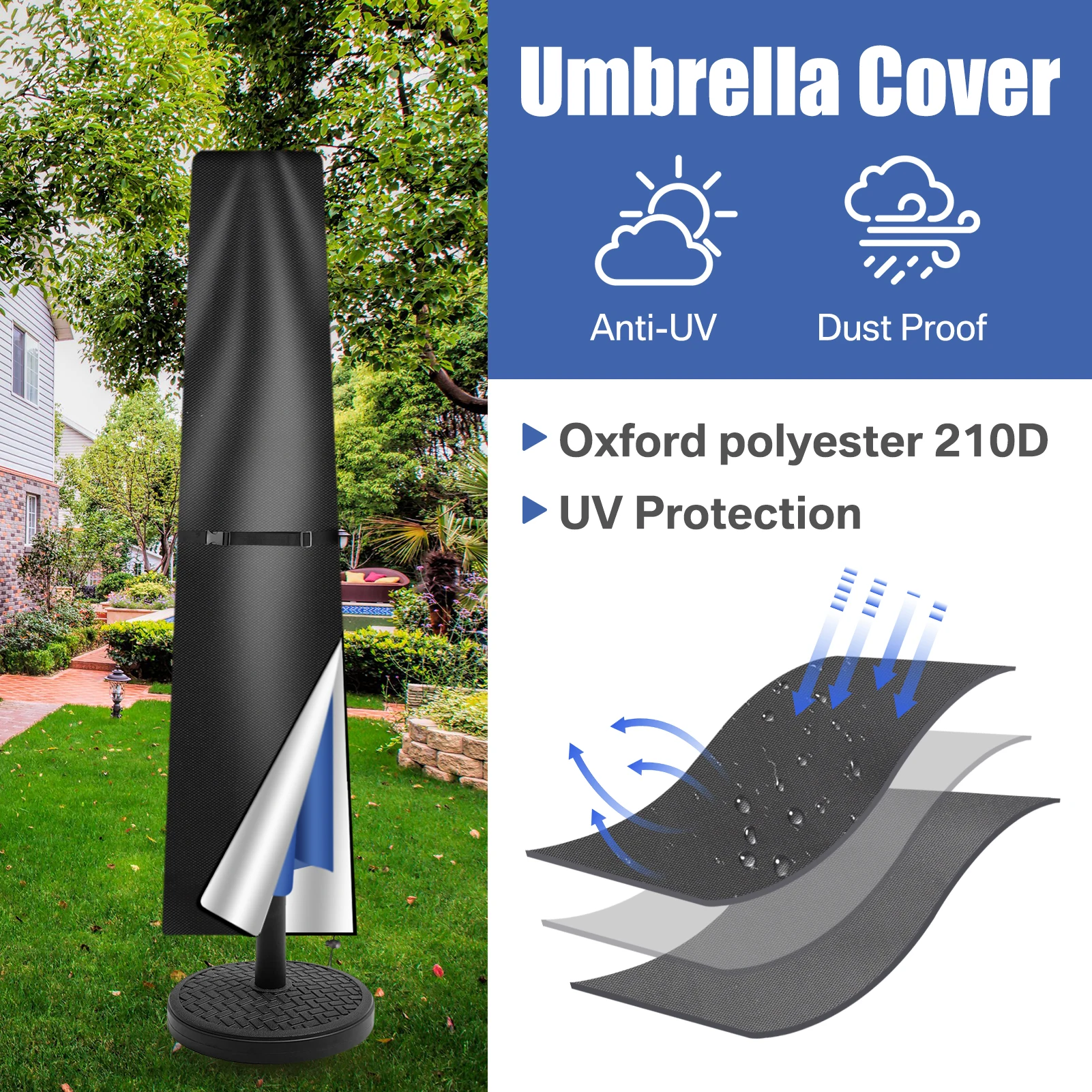 Funda para sombrilla impermeable 210D con cremallera para exterior - imagen 2