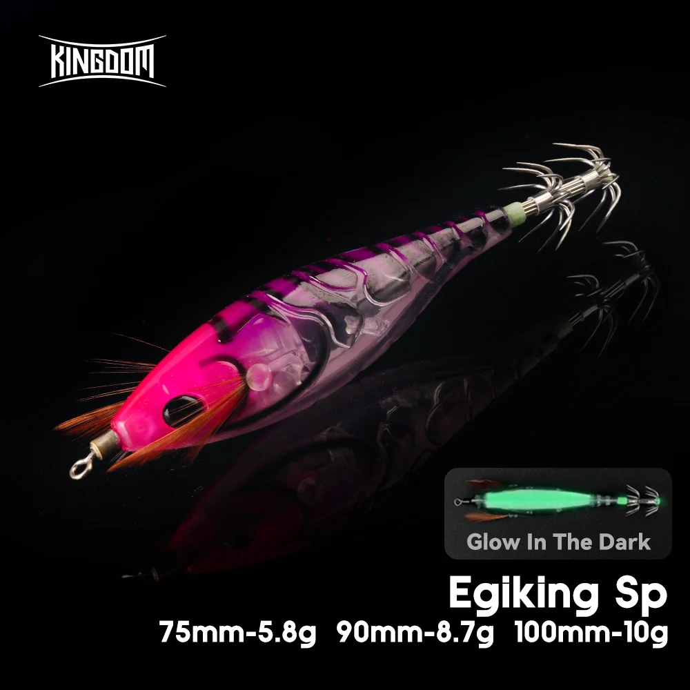 Kingdom SP Señuelos de pesca 5,8g 8,7g 10g plantillas de calamar anzuelo de calamar Artificial cebos de Jigging pesca en el mar sepia cebo luminoso EGI