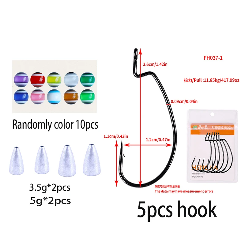 19 Uds. Plomo de bala de peso de plomo mixto con cuentas de tapón y kit de ganchos para accesorios de señuelos blandos - imagen 2