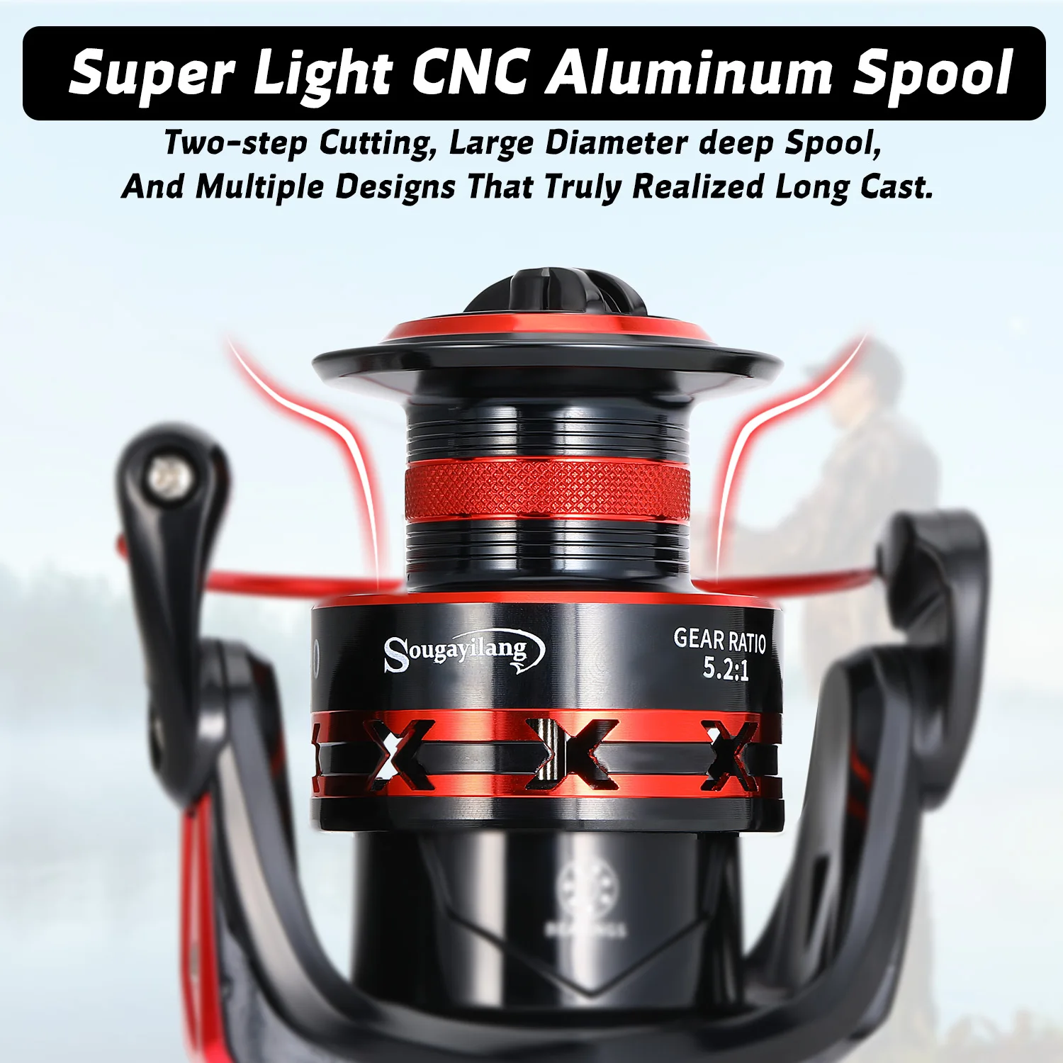 Carrete de Pesca giratorio Sougayilang 1000-7000, carrete de aluminio de alta resistencia, arrastre máximo de 10kg, mango Eva, Pesca de lubina de agua dulce - imagen 4