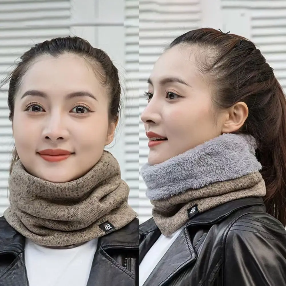 Bufanda de anillo de invierno tejida de alta calidad, envoltura circular, máscara facial completa de color sólido, accesorios para exteriores, bufandas cálidas de felpa para el cuello - imagen 4