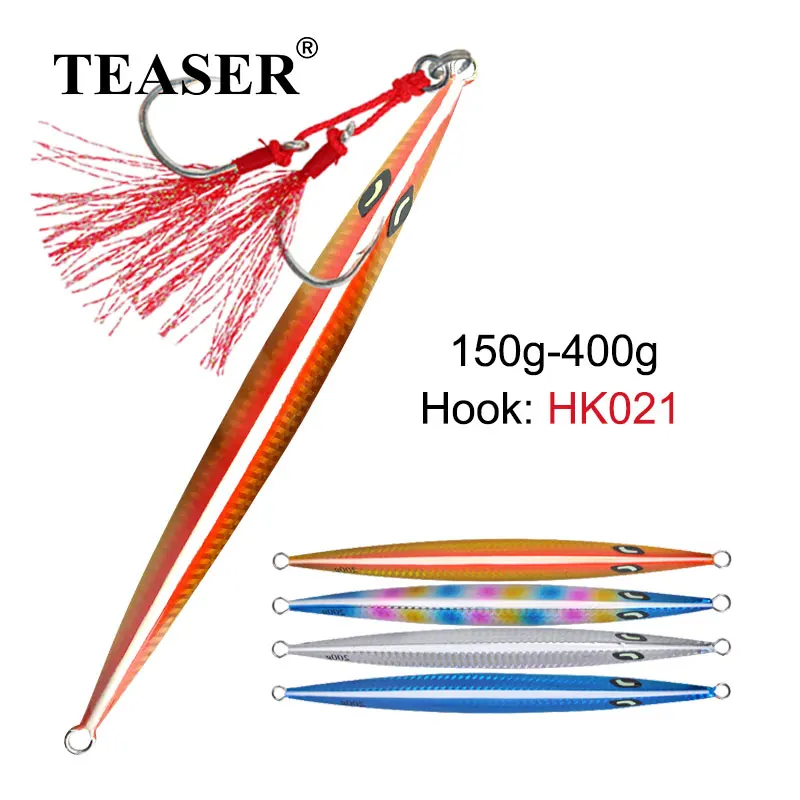 TEASER J38 150g 200g 250g 300g 400g mar-bream Vertical de hundimiento rápido Trolling lubina señuelo de pesca de Metal Zeeck cebo duro brillante