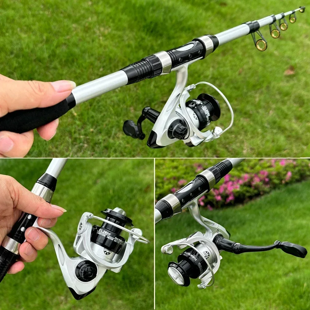 Carrete de caña de pescar de mar Combo1.8m caña telescópica 2000 carrete giratorio 5,2: 1 relación de engranaje con línea espacio frijol flotador Pesca Combo Pesca - imagen 5