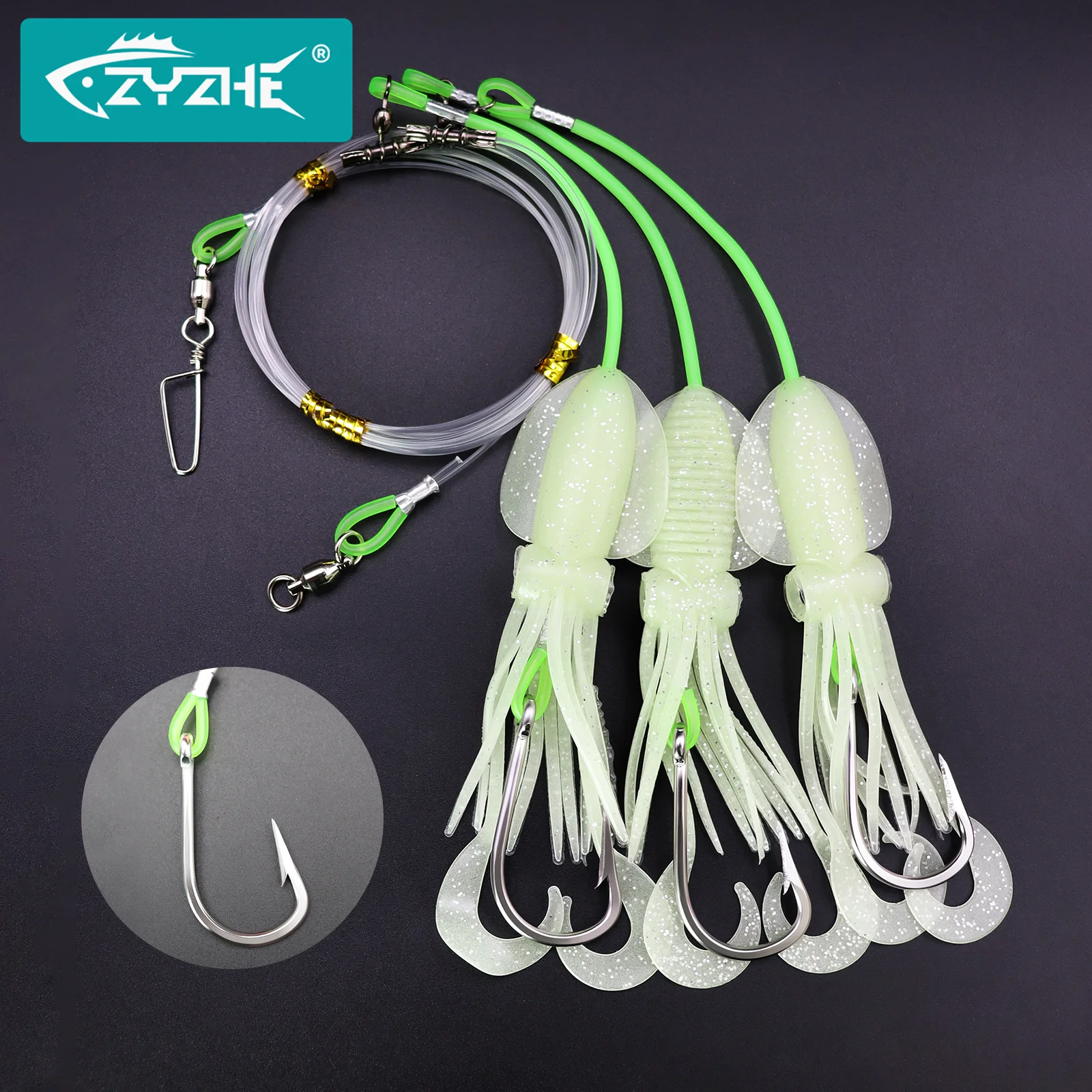 ZYZ 1 pieza de aparejos de cebo de pesca de aguas profundas con cebo de calamar luminoso y anzuelos grandes de alta resistencia para aparejos de espada de atún Marlin - imagen 2