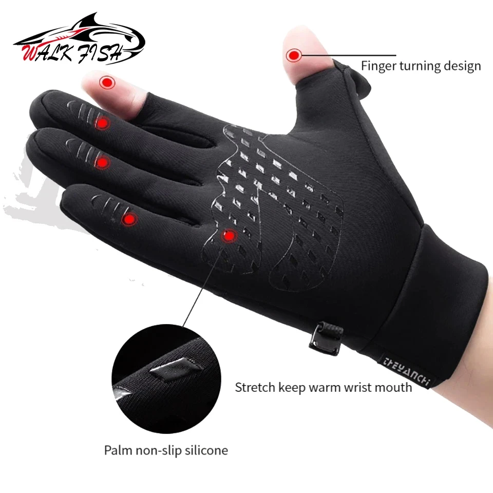 WALK FISH-guantes de pesca cálidos, resistentes al viento, impermeables, con pantalla táctil, antideslizantes, para deportes al aire libre, correr, dedos expuestos, Unisex - imagen 5