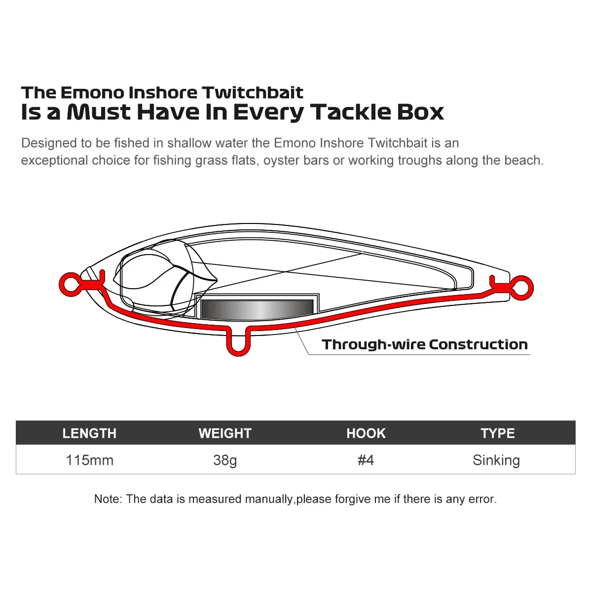 Noeby Stickbait cebo Twitch costero 115mm 38g hundimiento Jerk Wobble 3X ganchos cebo duro Artificial para Señuelos de Pesca de agua salada - imagen 4