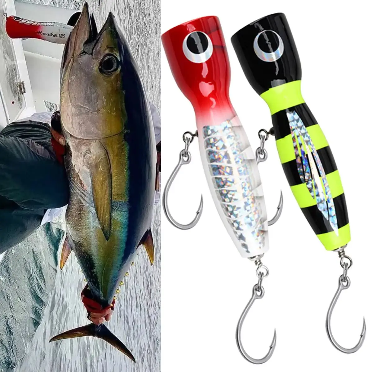 Topwater Big Popper Stickbait 19cm 120g señuelo de curricán de madera cebo de agua salada atún de aguas profundas Wahoo barco Señuelos de pesca aparejos - imagen 4