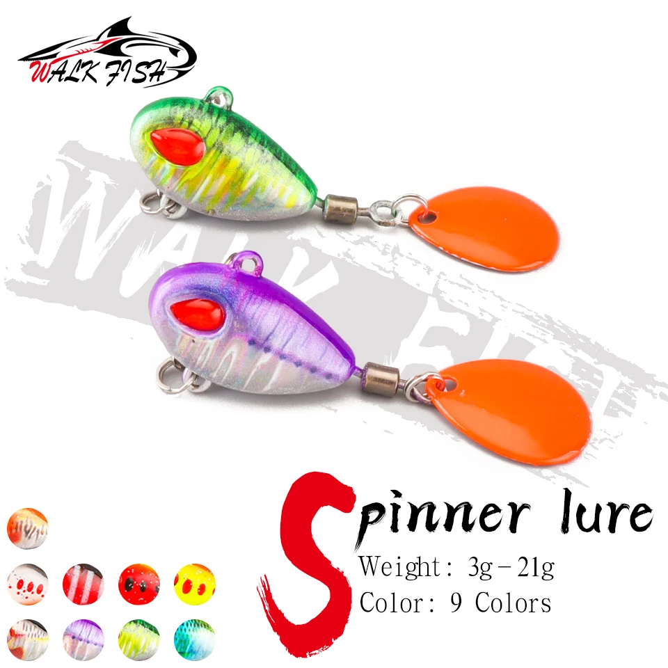 WALK FISH-señuelo VIB, cuchara giratoria, cebo que se hunde, Wobblers, plantilla de Metal, cola de lentejuelas giratoria, cebos de pesca de fundición lejana para lubina
