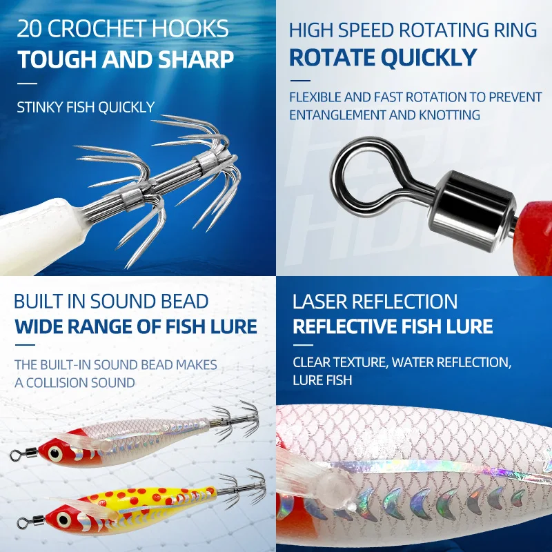 5 uds 3D anzuelo de calamar láser pulpo señuelo de pesca Artificial señuelo de camarón señuelo de camarón de madera anzuelo de calamar resistente - imagen 4