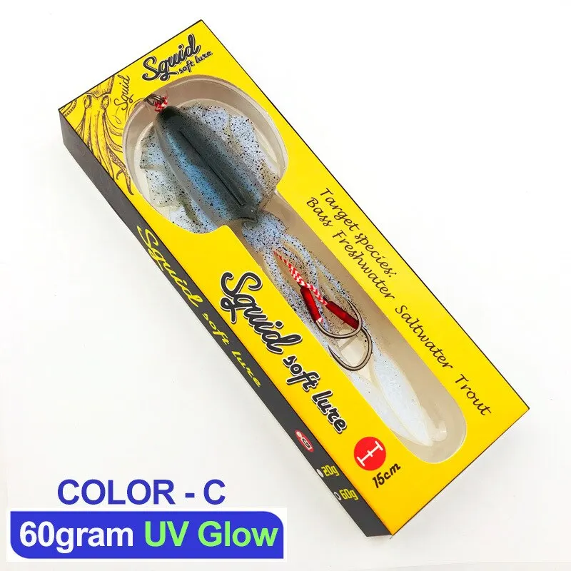 Suave calamar señuelo de pesca 60g Luminoso calamar UV Jig para pesca en el mar Barco de pesca cebos wobblers pesca Rockfishing - imagen 5
